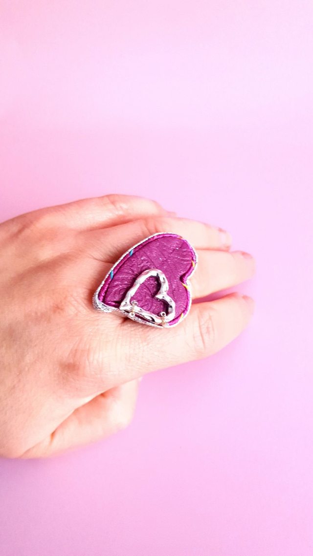 Bague Coups de coeur prune et argent