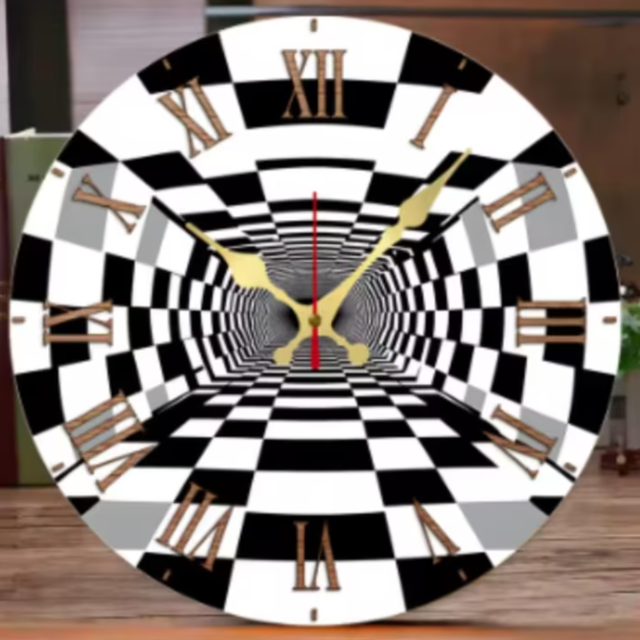 Ronde wandklok van hout Optische Illusie (25cm)