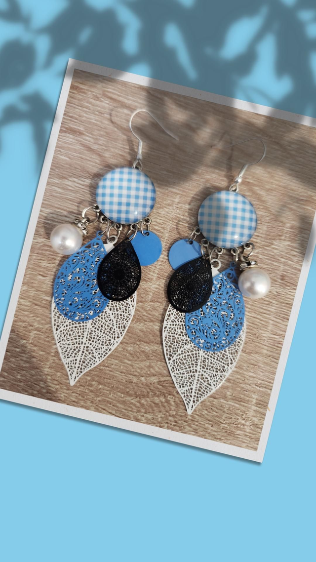 Boucles cabochon carreaux 111