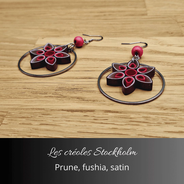 Boucles d&#039;oreilles créoles Stockholm - Prune, fushia, satin