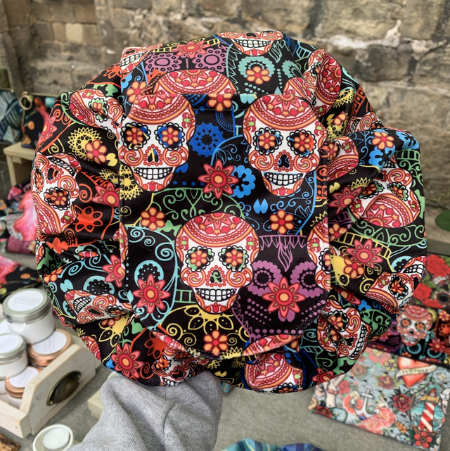 Handmade "Carnival skulls" folding make up bag