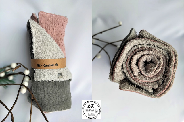 Rouleau d'essuie-tout - lange gris et nid d'abeille rose