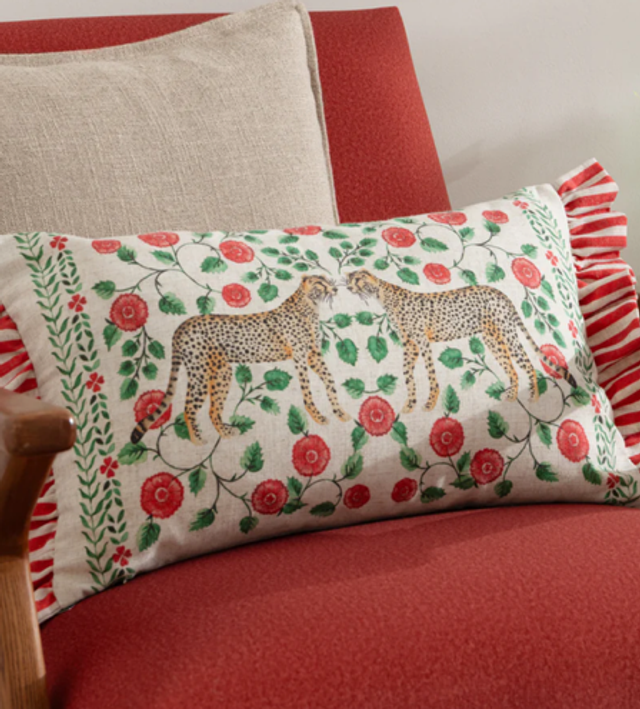 Leopard Linen/Red Cushion