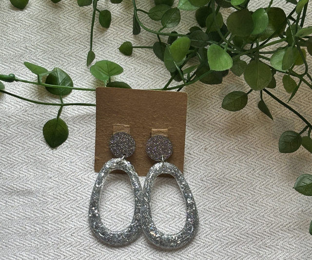 Boucles d’oreilles argenté et paillettes 