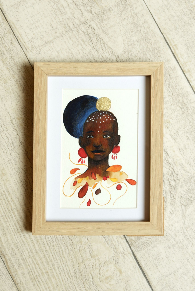 Illustration originale A6 encadrée "Reine Africaine"