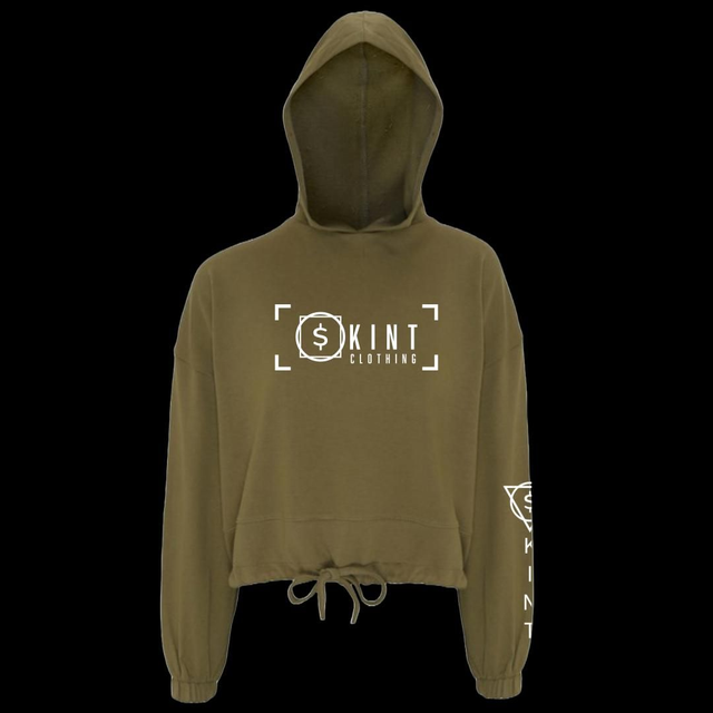 Skint Cropped Oversized Hoodie [Olive]