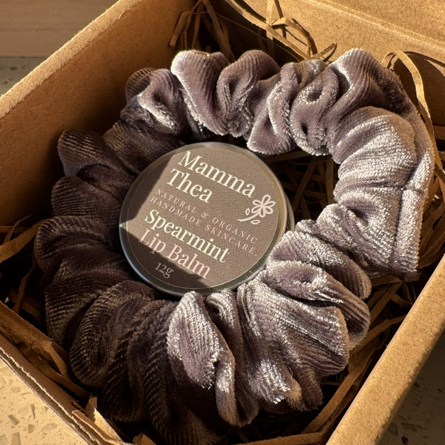 🩶Spearmint Lip Balm &amp; Grey Scrunchie Gift Set 