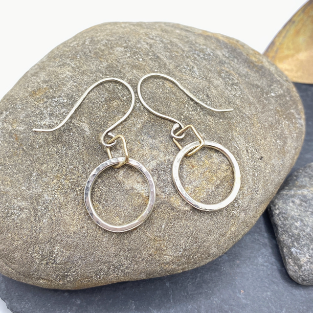 HANDMADE 9ct Gold and Sterling Silver Link Drop Earrings