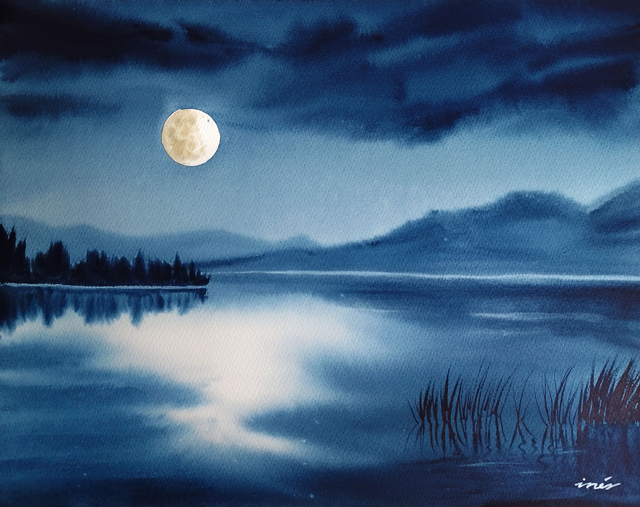 Luna llena en el lago - 31 x 41 cm 