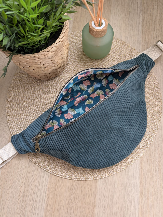 Sac banane femme en velours cotelé vert foncé