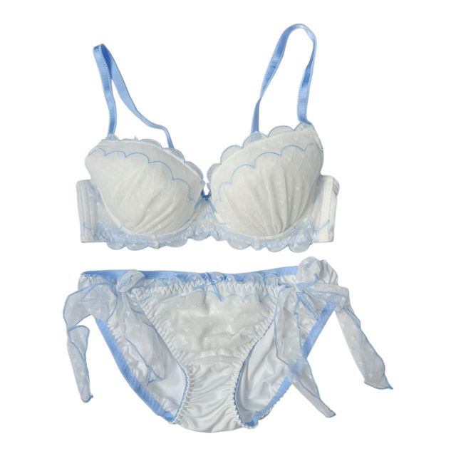 Blue cinnamoroll inspired embroidered Japanese Bra + Underwear Set UK 32B 