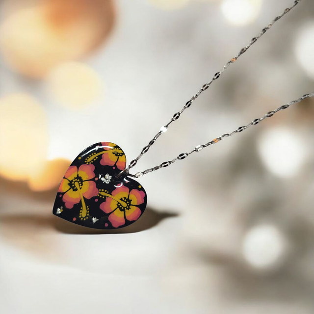 Collier dessiné Flora acier inoxydable jaune orangé