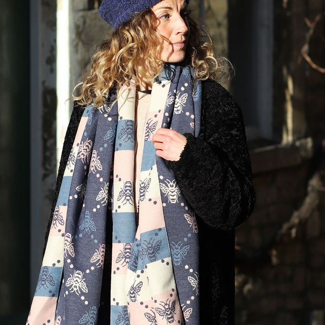 Blue & Pink Bee Jacquard Scarf  