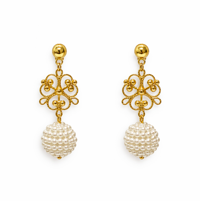 Pendientes artesanales filigrana perla 