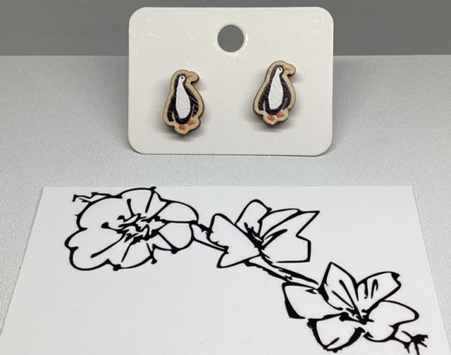 Wooden Penguin Stud Earrings 