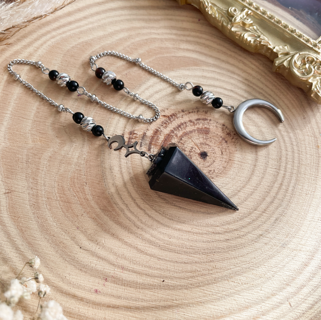 Pendule divinatoire en obsidienne et onyx