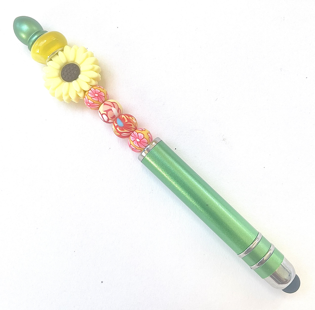 S21 - Stylo à perles et perle fleur jaune 