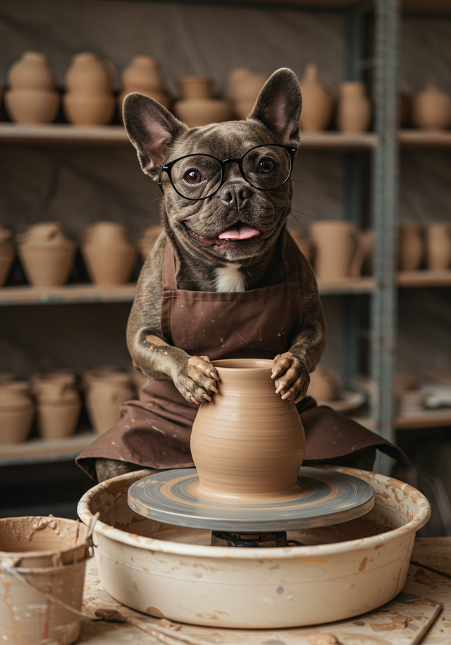 Frenchie Pottery Pal Framed Canvas