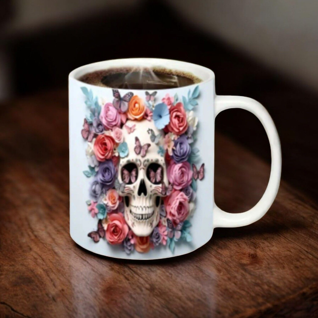 3D Tasse Skull withe rose