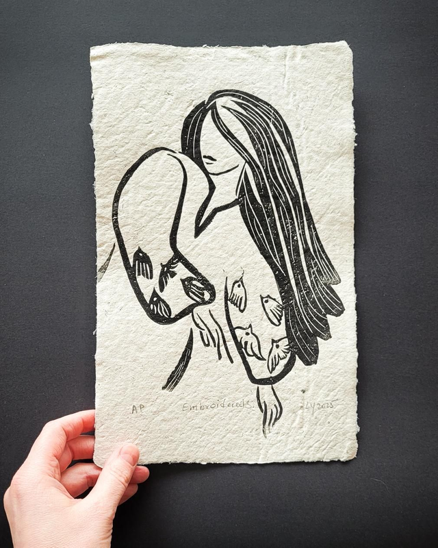 Embroidered 3 - print A4 (handmade paper)