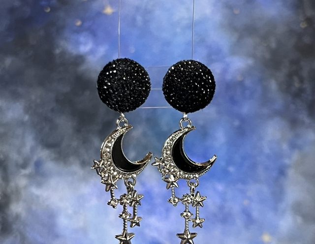 Babys noir paillette avec lune étoilée argentée