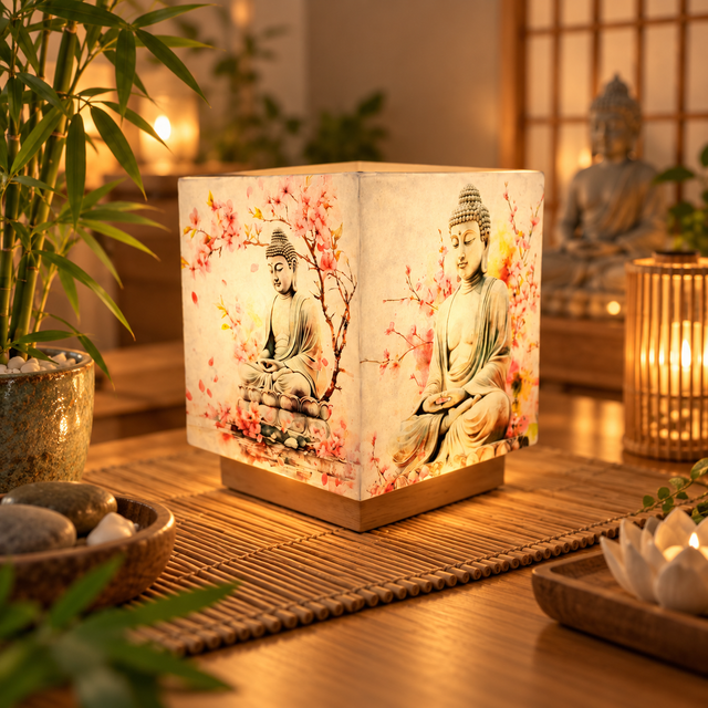 Lampe d'ambiance en cire 12x12cm- "Bouddha"