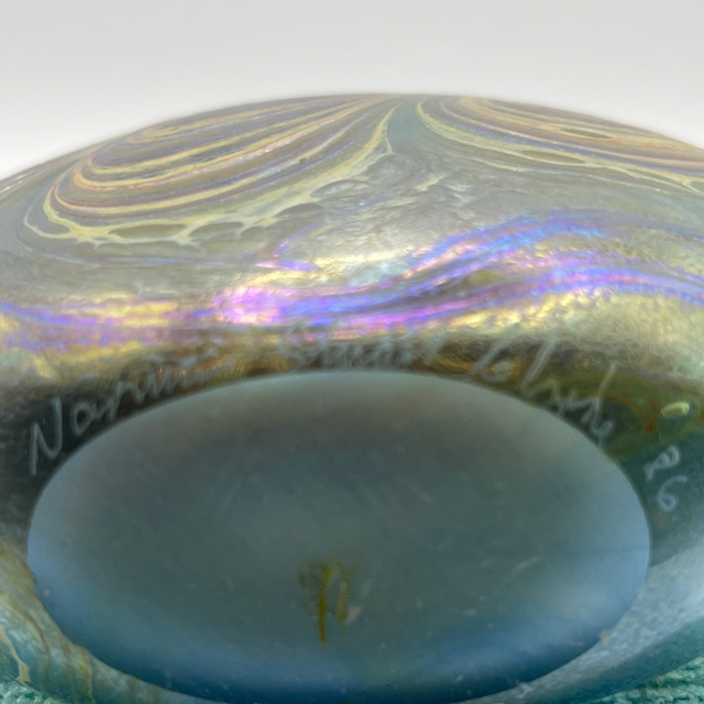 Iridescent Flask Vase by Norman Stuart Clarke – Signed, 14cm