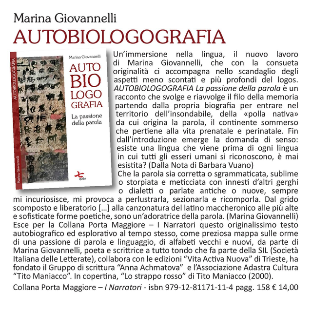 Marina Giovannelli, "Autobiologografia", qudulibri 2023