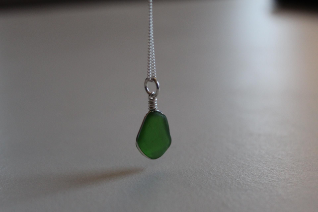 Dainty bottle green seaglass necklace