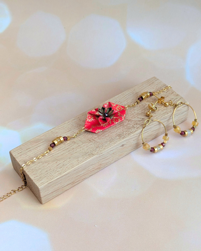 Nymphéa -Rouge grenat- Bracelet + BO