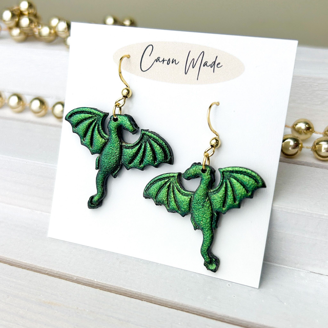 Green dragon dangle earrings