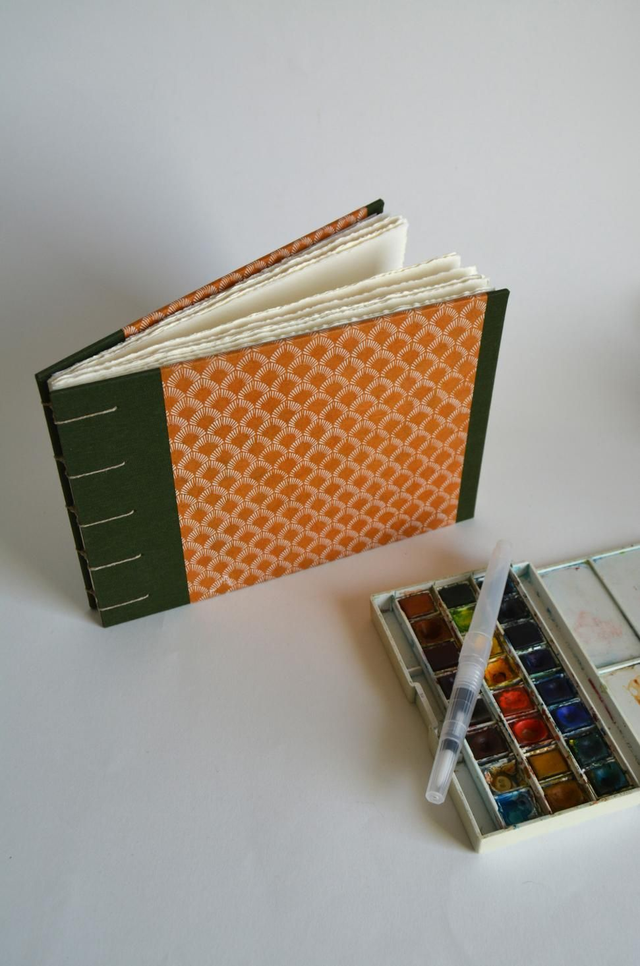 Carnet aquarelle vert et orange