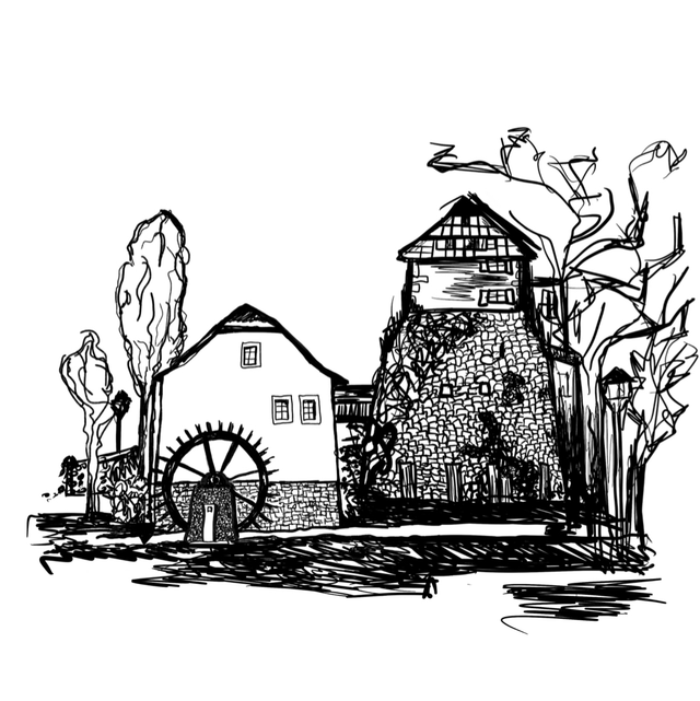 Stempel Wasserrad mit Schlössli