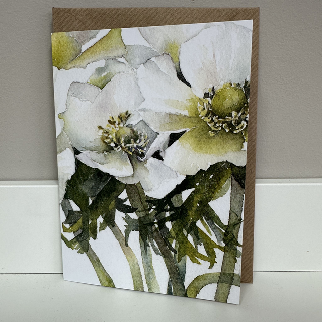 White Anemones Greetings Card