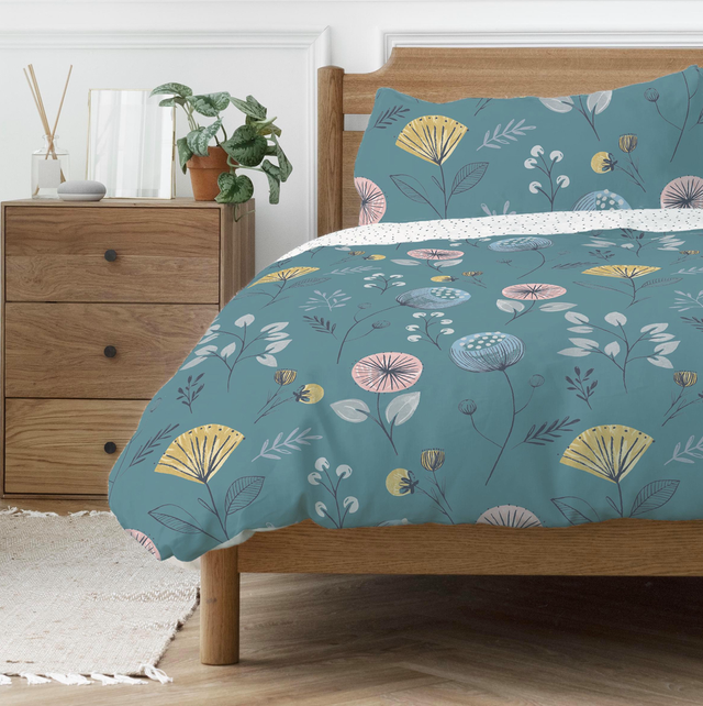 Copenhagen Home Olia Teal Reversible Duvet Cover and Pillowcase Set