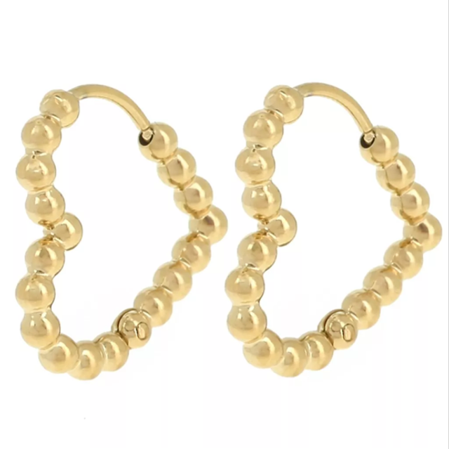 Créoles cœurs petites boules 17x16,5 mm - acier inoxydable x2