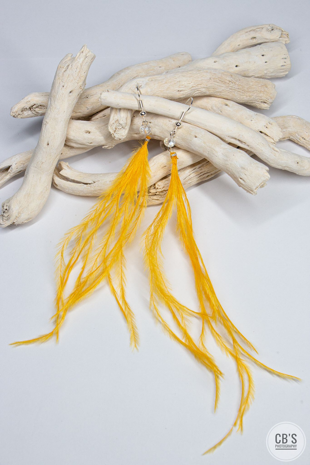 Boucles d'oreilles en plumes d'autruche jaune orangé