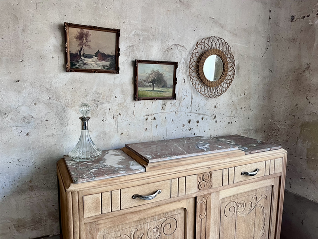 Buffet en chêne massif et plateau marbre