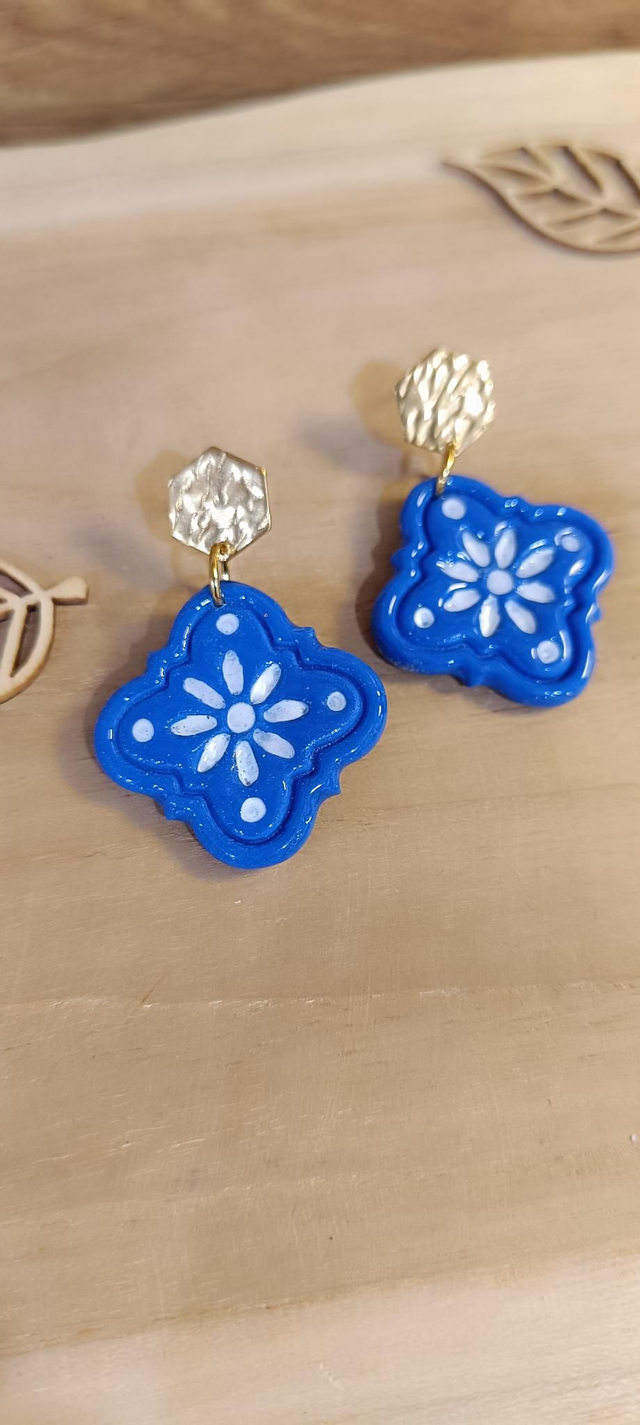 Boucles d'oreilles - Carreaux Bleu