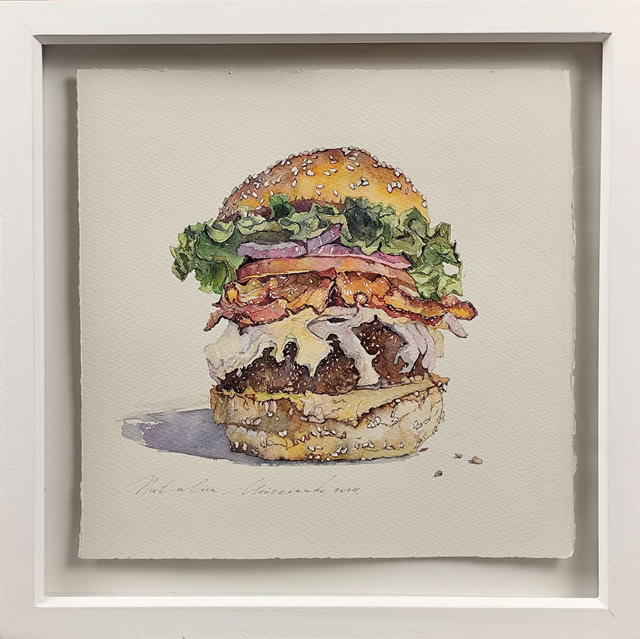 Big Burger. Original watercolour in frame