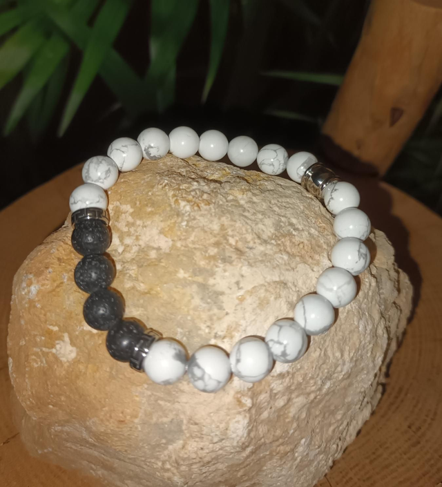 Bracelet en howlite et pierre de lave