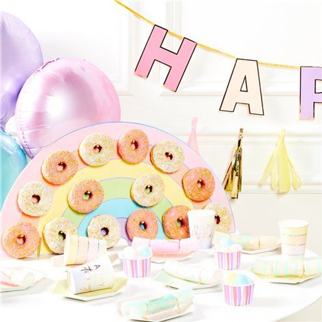 Rainbow Doughnut wall hire and 14 Ring Doughnuts
