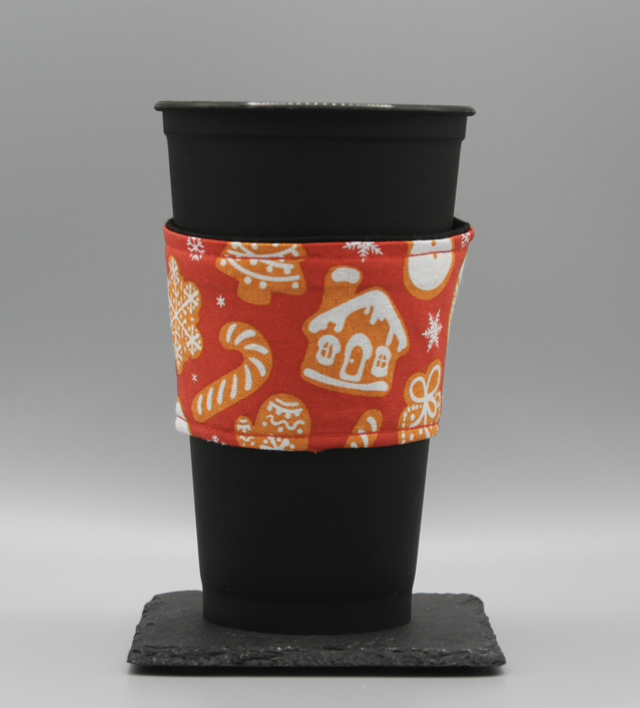 Red and gingerbread cup cozy