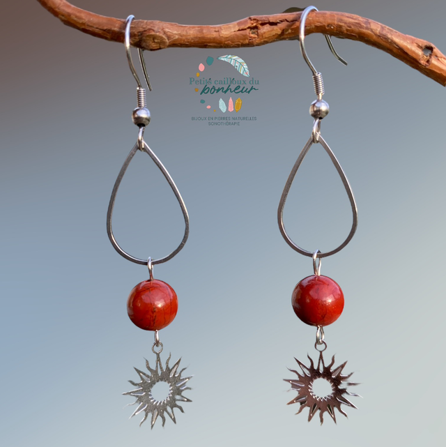 Boucles d’oreilles en Jaspe rouge 