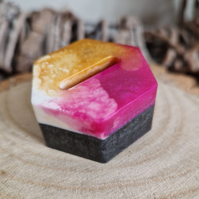 Ring Holder Pink, Gold and White Hexagon Single Slot