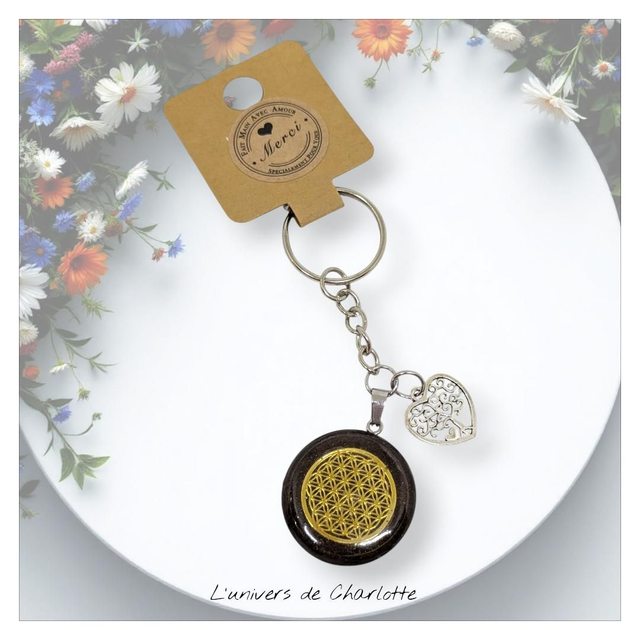 Porte-clés &quot;Fleur de vie&quot; bois PC-026