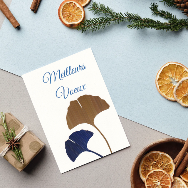 💌 Carterie • Ginkgo doré et bleu