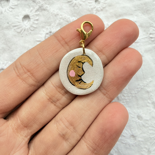 Gold Crescent Sleeping Moon Charm
