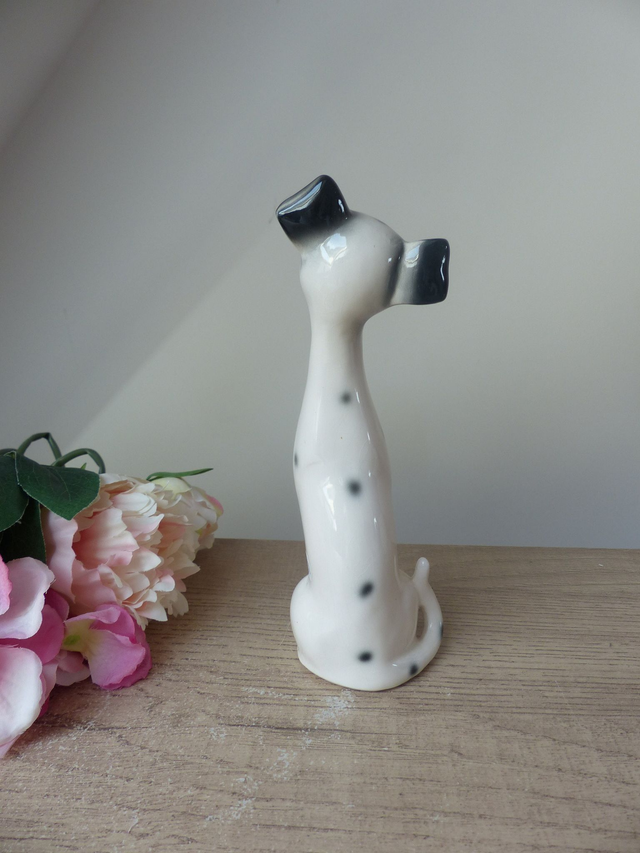 Figurine Vintage Chien Dalmatien en Céramique – Statuette Romantique Années 70, Déco Maison Charmant
