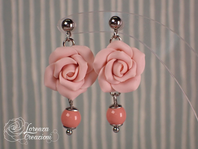 Orecchini pendenti rose rosa cherry blossom con perla